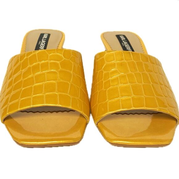 NEW KARL LAGERFELD Macaria Croc Embossed Leather Block Heeled Sandals SZ 6 Retro - Picture 5 of 9